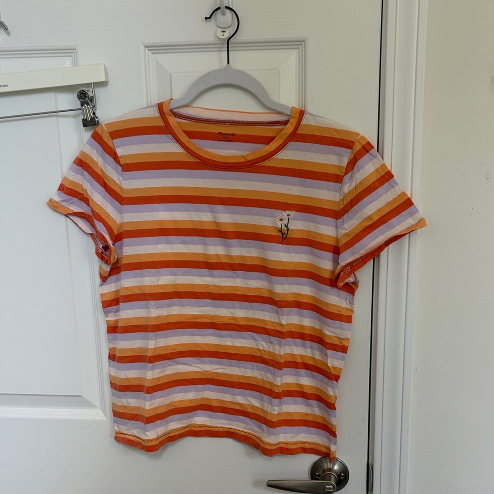 Madewell Orange White Pink Striped Short Sleeve Tee